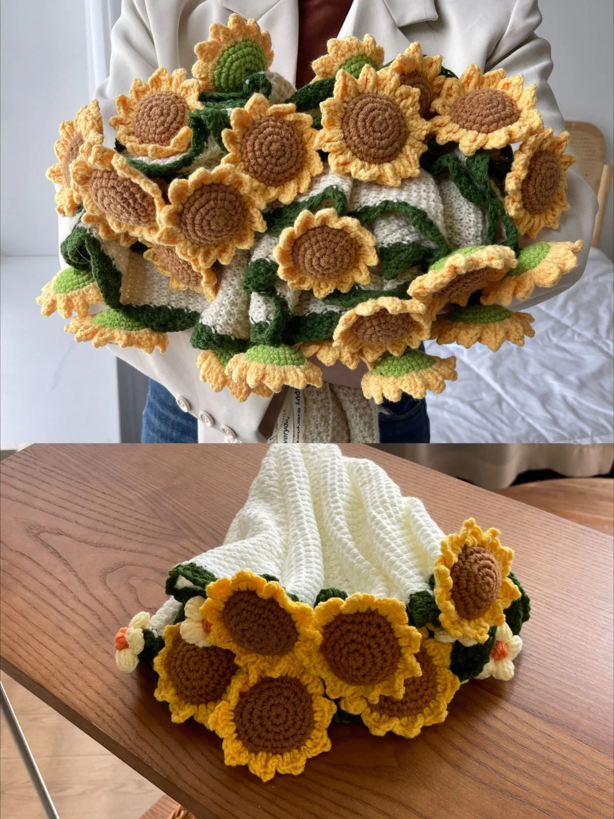 Soft Rose/Sunflower Bouquet Blanket (Premium Wool Yarn) - Image 13